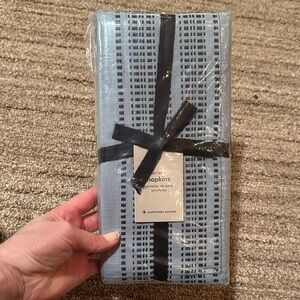 West Elm Light Blue Navy Patterned Cloth Napkins 100% Cotton Easy Care